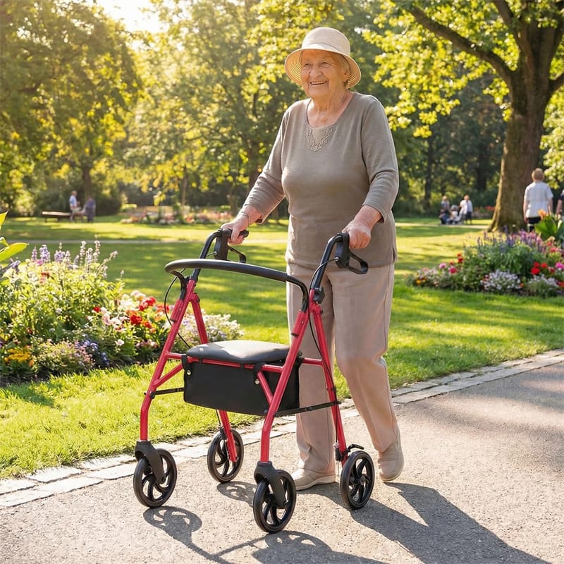 Foldable Rollator Walker with Seat & Height Adjustable Handles for Seniors, Lightweight Portable Rolling Walker w/ 8" Wheels & Storage Basket