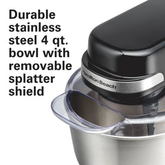 Hamilton Beach 4 Quart Stand Mixer for Kitchen, 7 Speeds, Tilt - Head, Dough Hook, Whisk & Flat Beater, White