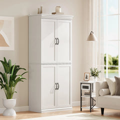 Dsstyles Pantry Cabinet, Freestanding Kitchen Pantry Storage Cabinet, 70" Cupboard, Tall Storage Cabinet with Doors and Adjustable Shelves, for Bathroom, Dining Room, Living Room, Antique White/Gray