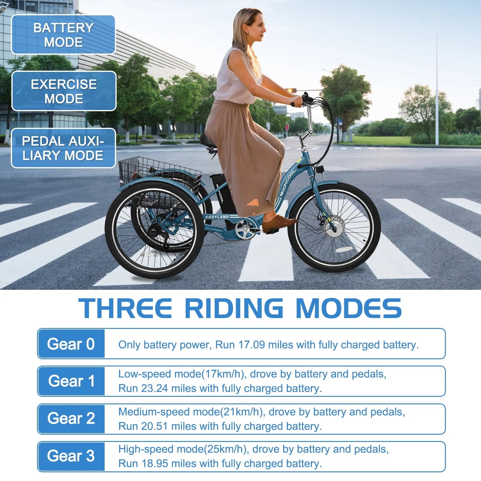 Lilypelle Electric Tricycle, 3 Wheel Motorized Bicycle, with 350W Motor 36V 10.4AH Lithium Battery UL Certified, 24" Adults Electric Trike, Three Wheel Ebike E Bicycle