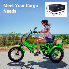 Addmotor M - 360II Semi - Recumbent Electric Trike, 85MI, Fat Tire 3 Wheel Electric Bike for Adults, 750W 48V 20ah Electric Tricycle for Seniors, 20" Electric Trike with Speed Differential, Green