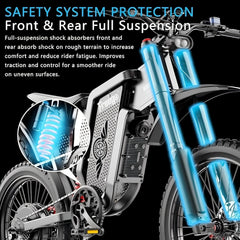 40MPH Electric Bicycle, Dual - Mode Electric Dirt Bike 3000W(Peak)Freego Nova3 Electric Motorcycle Bike for Adults, Mid - Drive Motor, 60V/25ah Battery, 17x3.15 Tire Full Suspension Hydraulic Brake