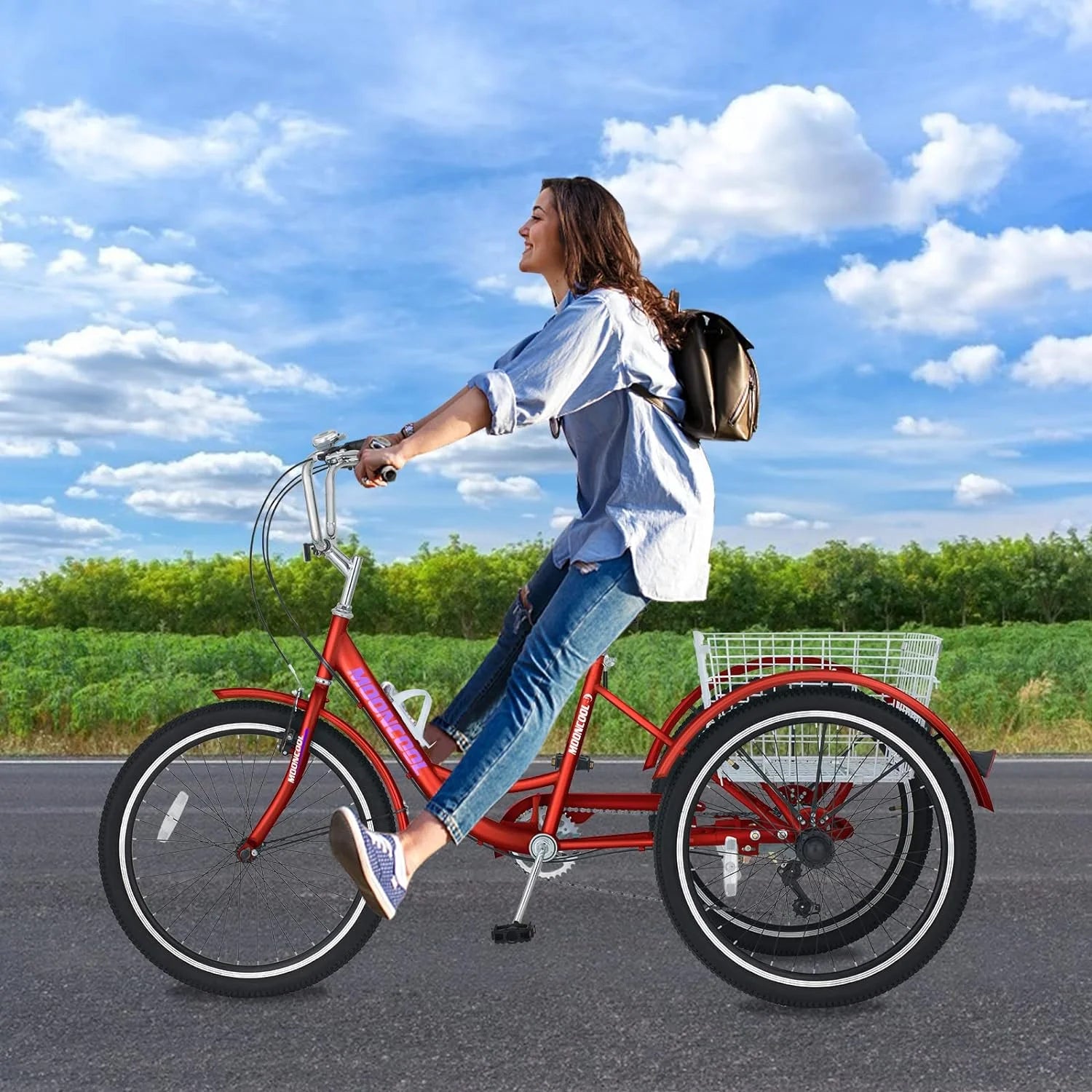 FICISOG 7 Speed Adult Tricycle for Women, 20/24/26 in Adult Trike with Basket, 3 Wheel Bikes for Adults Seniors, Cruise Trike for Shopping Picnic