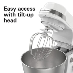 Hamilton Beach 4 Quart Stand Mixer for Kitchen, 7 Speeds, Tilt - Head, Dough Hook, Whisk & Flat Beater, White
