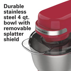 Hamilton Beach 4 Quart Stand Mixer for Kitchen, 7 Speeds, Tilt - Head, Dough Hook, Whisk & Flat Beater, White