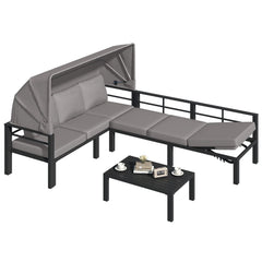 AECOJOY Patio Furniture Set with Retractable Canopy&2 Adjustable Backrests, Outdoor Conversation Set, Grey
