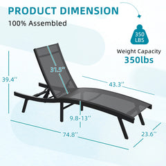 AECOJOY Outdoor Chaise Lounge, All Weather Pool Lounge Chairs Ergonomic Design (Dark Grey, 2 PCs)