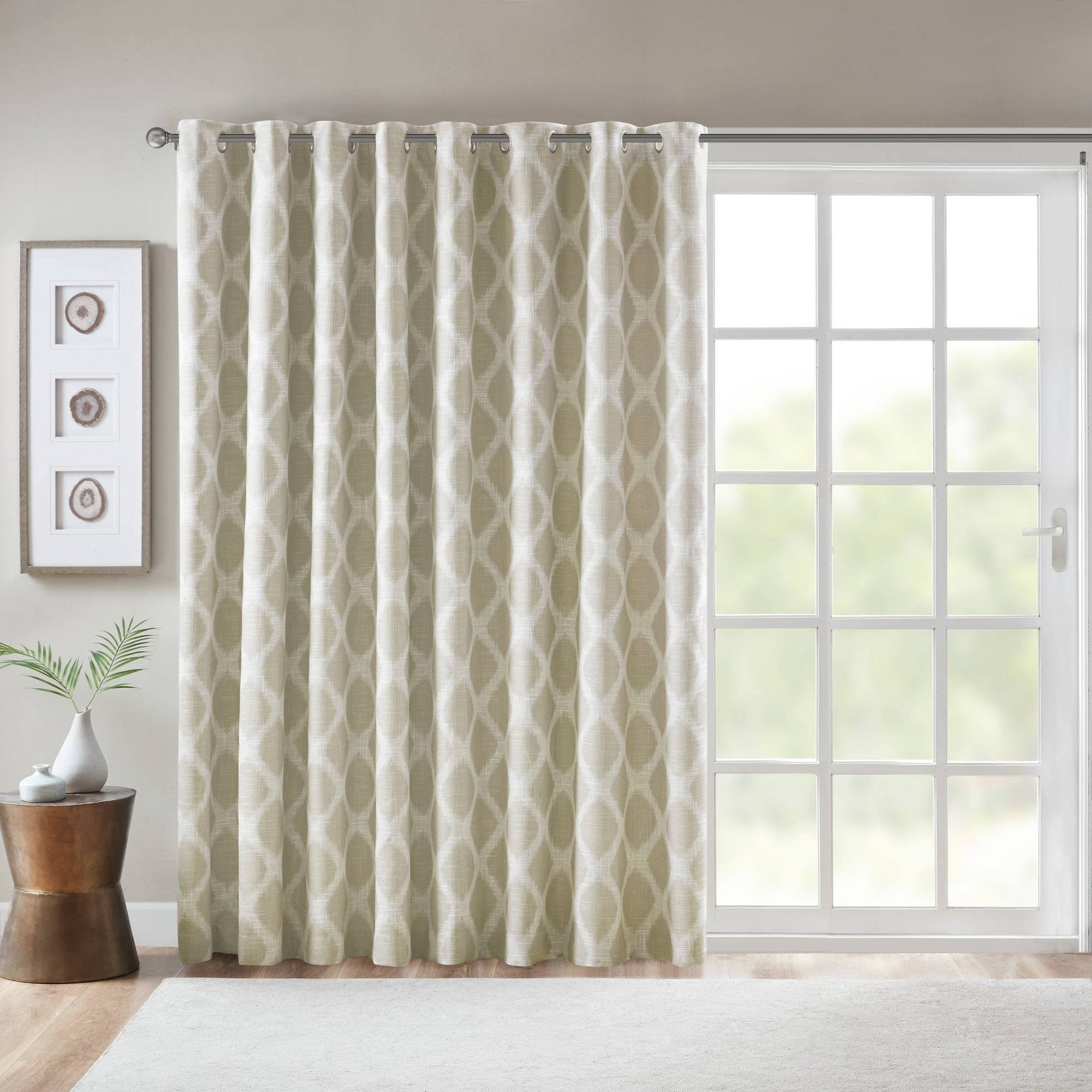 SunSmart Taupe Blakesly Printed Ikat Blackout Patio Curtain