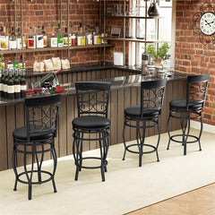 26" Vintage Swivel Bar Stools Set of 2, Counter Height Metal Barstools with Back & Upholstered PU Leather Padded Seat for Pub, Kitchen Island