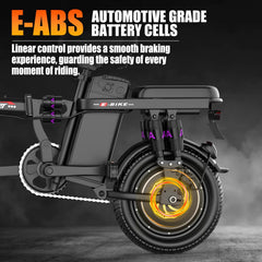 AZHAR 1200W Foldable Electric Bike for Adults, 48V 15ah Removable Battery, 14" Ebike, UL 2849