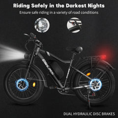 3000W Peak Dual Motor E - Bike, 52V 25AH Battery Elec - Tric Bike for Adults, 35MPH Mountain AWD 7 - Speed Snow E - Bike with 24" x 4.0 Fat Tire for Mountain Snow Hunting Commuting
