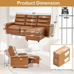 AECOJOY Power Reclining Sectional Sofa, PU Leather Sleep Sofa Bed with Storage Chaise
