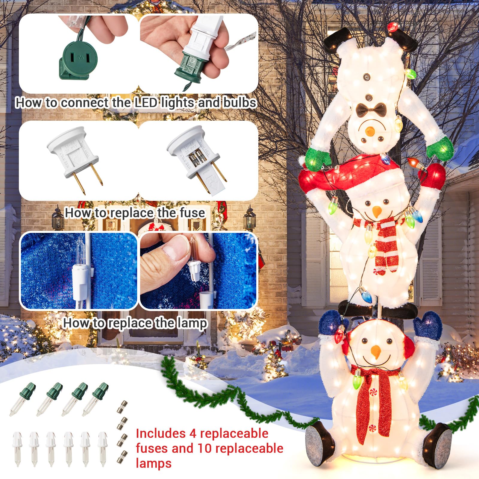 Tangkula 5.6 FT Lighted Christmas Stacked Snowmen Decoration