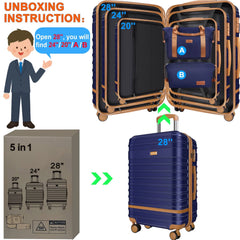 5 Piece Luggage Sets and Travel Duffel Bag, ABS Hardshell Hardside Checked Luggage with TSA Lock and Double Spinner Wheels Suitcase, Deep Blue