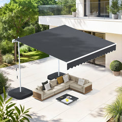 AECOJOY Free Standing Retractable Awning, 10'x8' Patio Awnings Outdoor Manual Sun Shade Shelter, Dark Grey