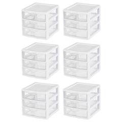 6 Sterilite 20738006 Small Compact Countertop 3 Drawer Desktop Storage Unit