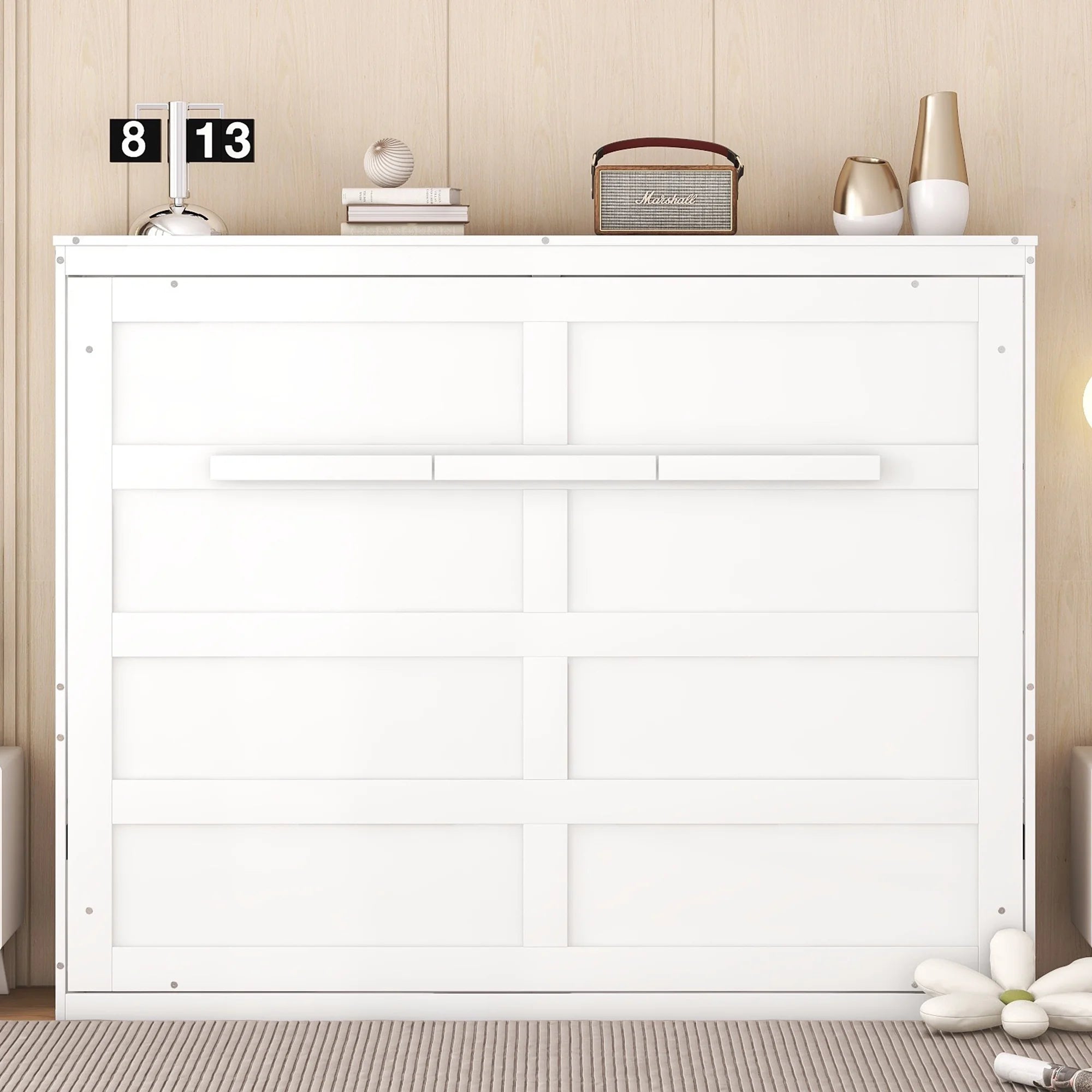 Harper & Bright Designs Full Size Murphy Bed Space - Saving Foldable Wooden Wall Bed with a Shelf for Guest Room Home Office, Gray