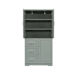 Bathroom Cabinet, 62.2" Tall Storage Cabinet with Doors and Shelves, Freestanding Linen Closet for Bathroom, Kitchen, Living Room, Grey