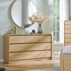Wow97e Modern 8 Drawers Dresser for Bedroom, 55" Wide Wood Chest of Drawers W/Curved Profile Design, for Bedroom, Living Room, Natural Oak