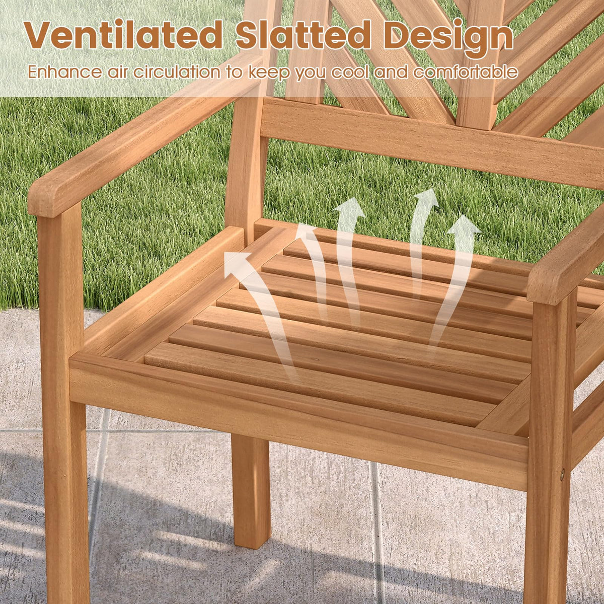 Tangkula Acacia Wood Patio Dining Chairs Set of 2/4 Heavy-Duty Wooden Armchairs for Porch