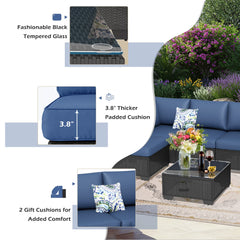 AECOJOY 7 Piece Outdoor Patio Furniture Set, Black & Navy