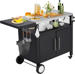 AECOJOY Outdoor Grill Table with Storage Cabinet, Rolling Bar Grill Cart with Wheels, 50’’×20’’×32.2’’