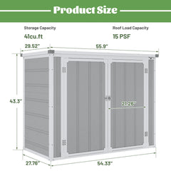 41 Cu.ft Outdoor Shed, Horizontal All - Weather Resin Storage Shed, Resistant Tool Shed for Storage of Bike/Trash Cans/Garden Tools/Lawn Mowers, 55.9"l x 29.52"w x 43.3"h Gray