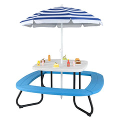 8-Person Kids Picnic Table Bench Set with Removable & Foldable Umbrella, Toddler Outdoor HDPE Activity Table and Chair Set for Backyard Patio