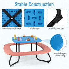 8-Person Kids Picnic Table Bench Set with Removable & Foldable Umbrella, Toddler Outdoor HDPE Activity Table and Chair Set for Backyard Patio