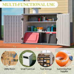 AECOJOY Horizontal Storage Shed with Removable Shelf, Lockable Outdoor Storage Cabinet – 28 Cu.ft, Ivory White