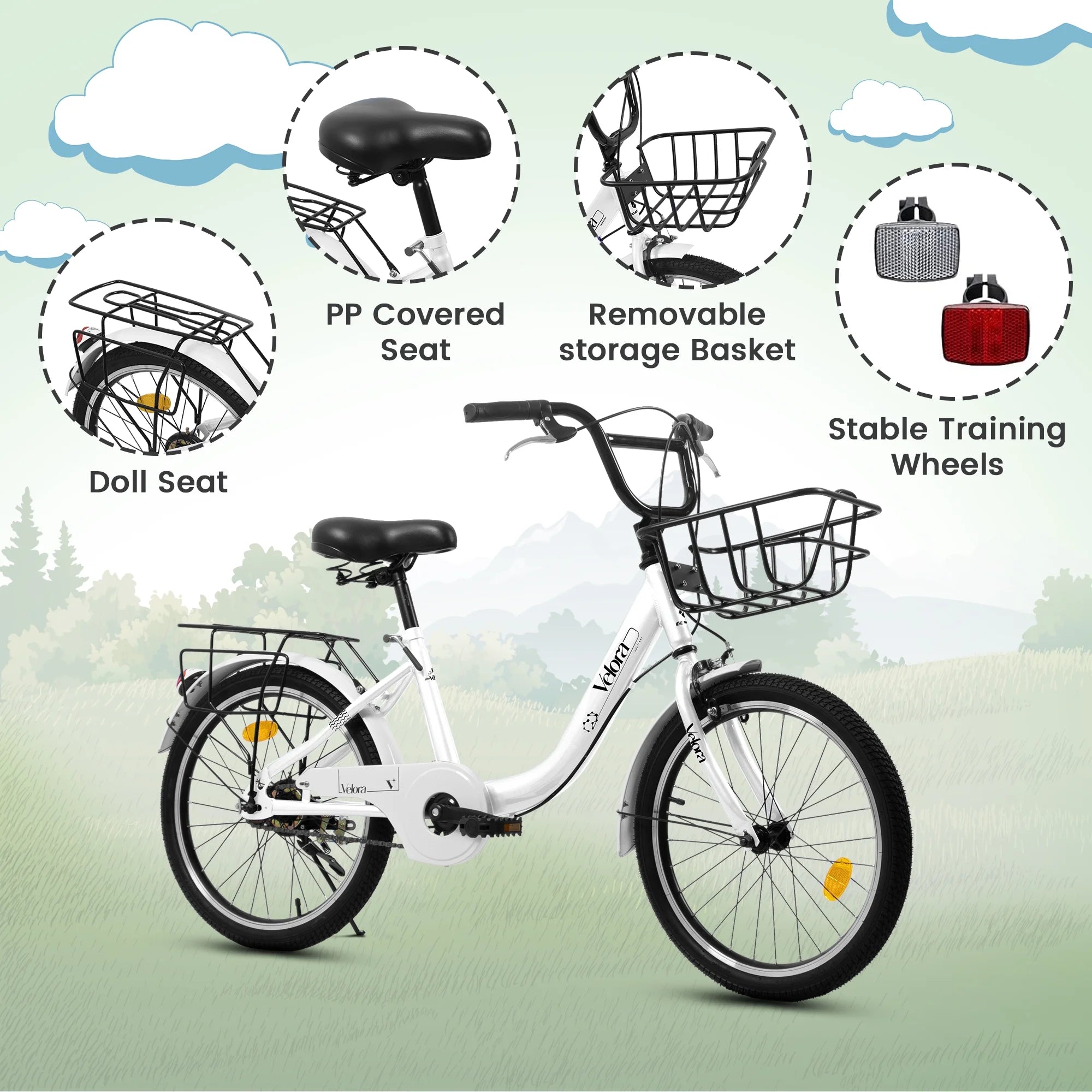 20 in Kids Bike for Boys Girls, 1 Speed Children Bicycle with Basket, Rear Seat, Chain Guard, Coaster Brake and V - Brake, Steel Frame Kids Bike for Ages 6 - 12 Years Old Birthday Gift, Purple