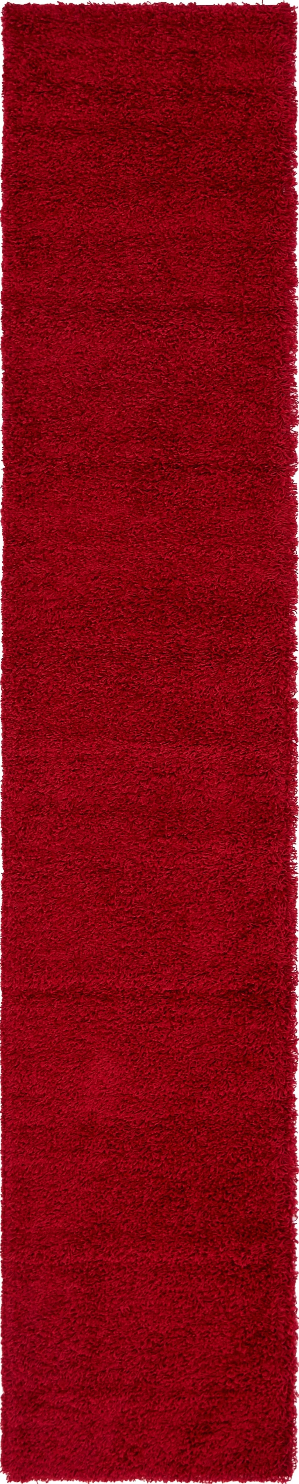 Rugs.com Solid Shag Collection Rug - 13 Ft Runner Cherry Red Shag Rug Perfect for Hallways, Entryways