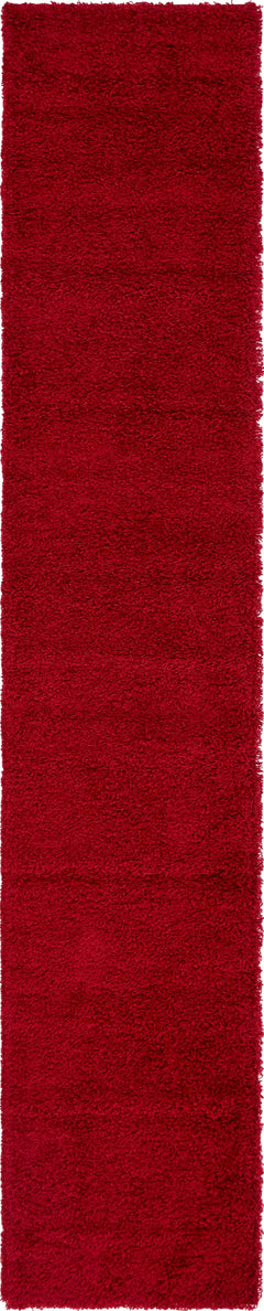 Rugs.com Solid Shag Collection Rug - 13 Ft Runner Cherry Red Shag Rug Perfect for Hallways, Entryways