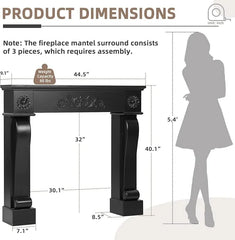 EPICOZY 44.5" Fireplace Mantel, Freestanding Fireplace Surround with Leg for Electric Fireplaces, MDF Mantel Surround with Shelf for Living Room with Decorative Pattern, Anti - Tipping & Waterproof