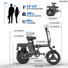 AZHAR 1200W Foldable Electric Bike for Adults, 48V 15ah Removable Battery, 14" Ebike, UL 2849