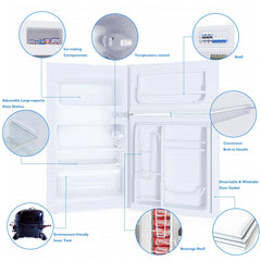 Costway Refrigerator Small Freezer Cooler Fridge Compact 3.2 cu ft. Unit, Grey