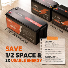 Litime 12V 200ah PLUS Lithium LiFePO4 Battery, Max 2560W Power Output, 10 - Year Lifetime, 200A BMS LiFePO4 Battery for RV, Solar, Off - Grid, Marine