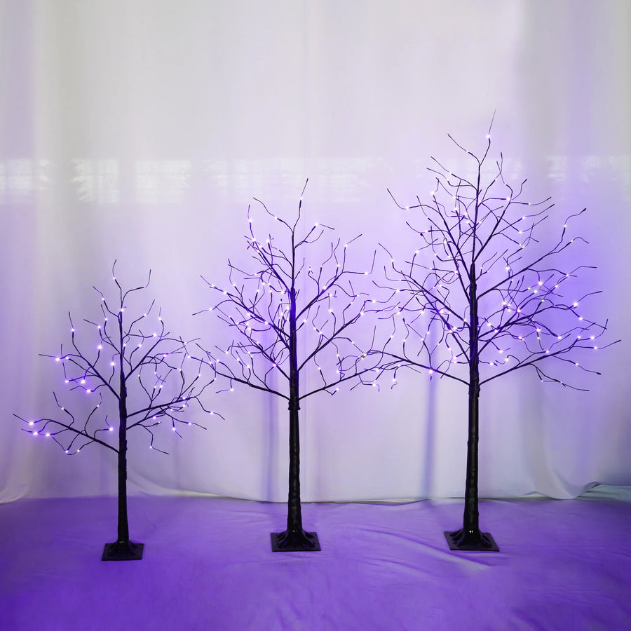 AECOJOY 3 Pac Christmas Tree with Purple Lights, 4FT 5FT and 6FT, Lighted Black Tree for Halloween Decoration