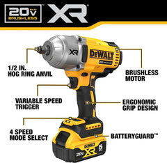 DEWALT 20V MAX XR 1/2" High Torque Impact Wrench with Hog Ring Anvil Kit (DCF900P1)