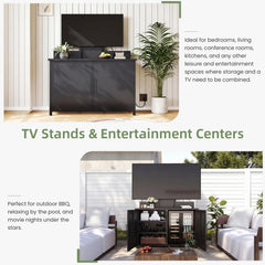 AECOJOY Outdoor Storage Cabinet with TV Mount for 40–85 Inch Tvs, Mobile TV Stand on Wheels