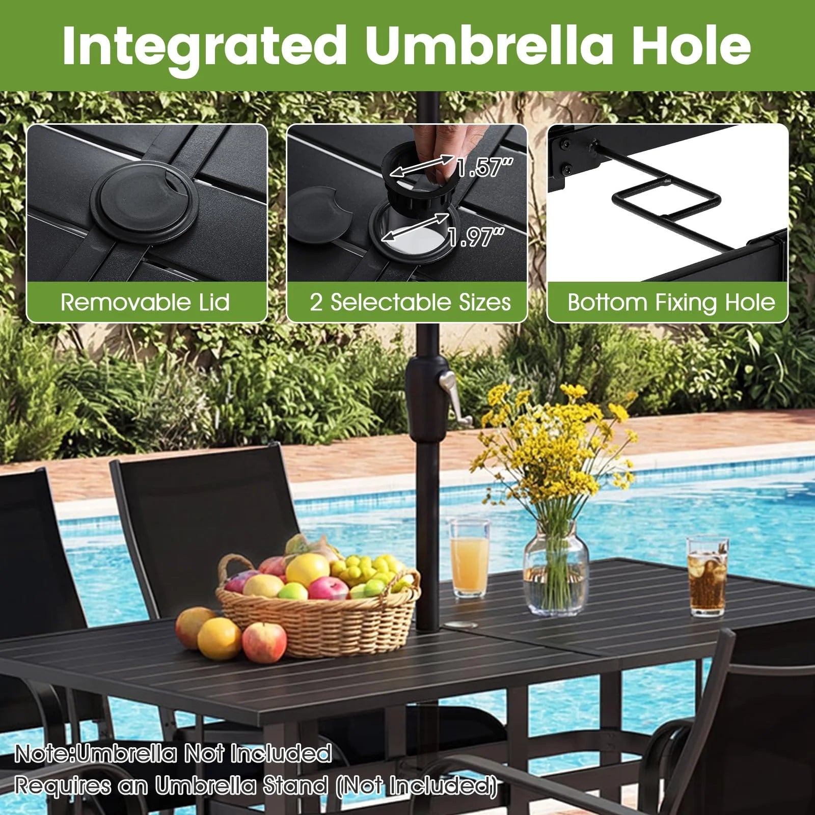 Tangkula 66" x 33" Metal Patio Dining Table for 6