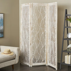 Decmode 60" x 72" Black Mango Wood Abstract Wavy Cutout 3 Panel Room Divider Screen, 1 - Piece