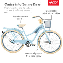 Huffy, Nel Lusso Classic Cruiser Bike with Perfect Fit Frame, Women'S, Light Blue, 26 in