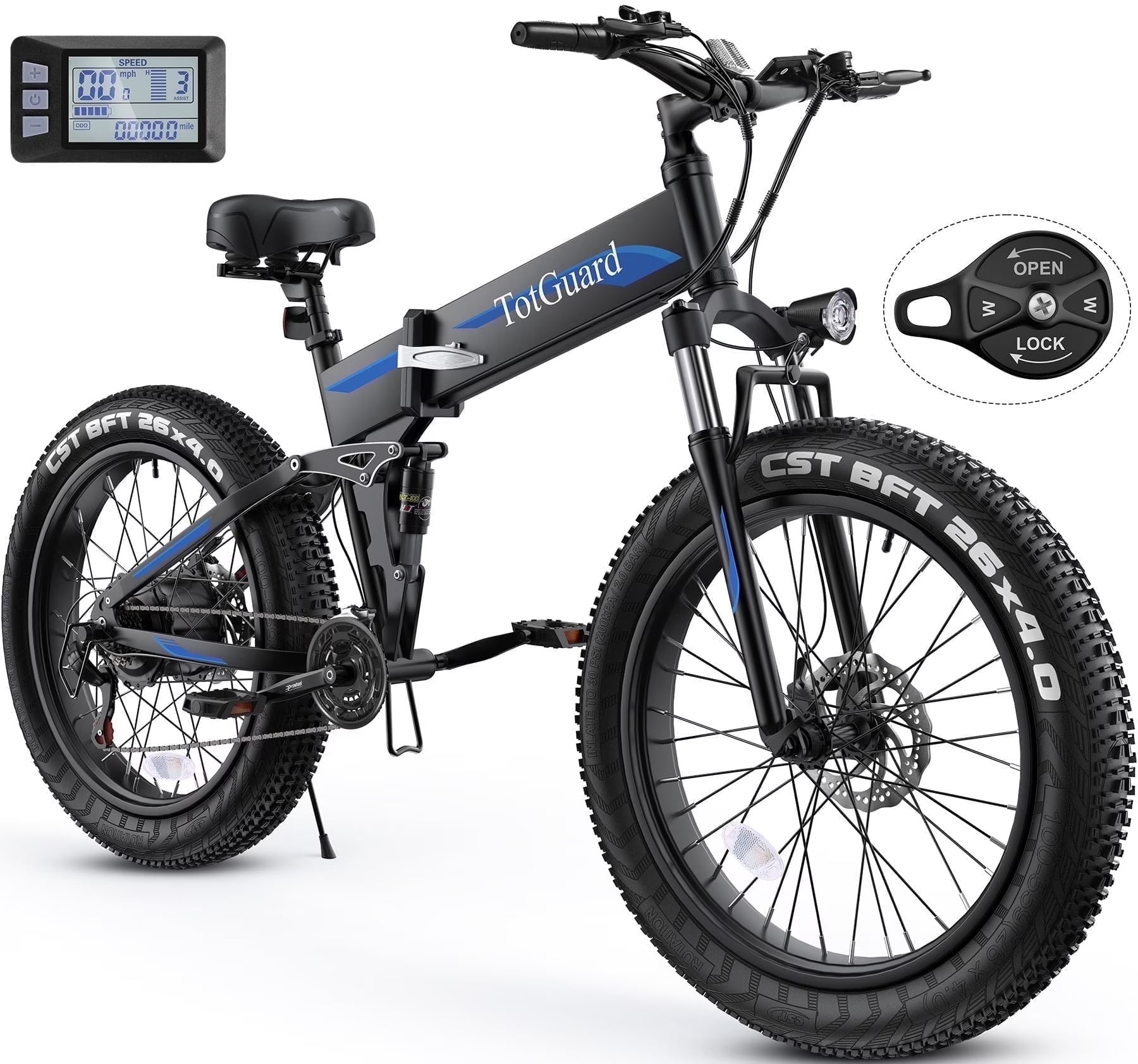 Totguard 26"x4" Electric Bike, Fat Tire 500W Ebike, Foldable Electric Bicycles E Bikes for Adults Electric 48V 10ah Battery, Dual Shock Absorber, Lockable Fork UL2849