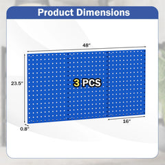 3 Pcs Metal Pegboard Panels w/25 Hooks, Storage Platform & Square Hole, Heavy Duty Pegboard Wall Organizer, Peg Board for Workshop Tool Storage