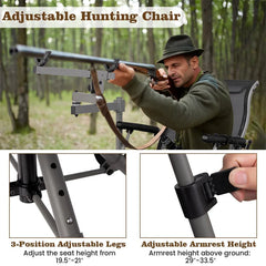 360° Swivel Hunting Chair with Adjustable Equipment Rest & Armrests, Folding All-Terrain Deer Blind Chair for Outdoor Camping, 330LBS Capacity