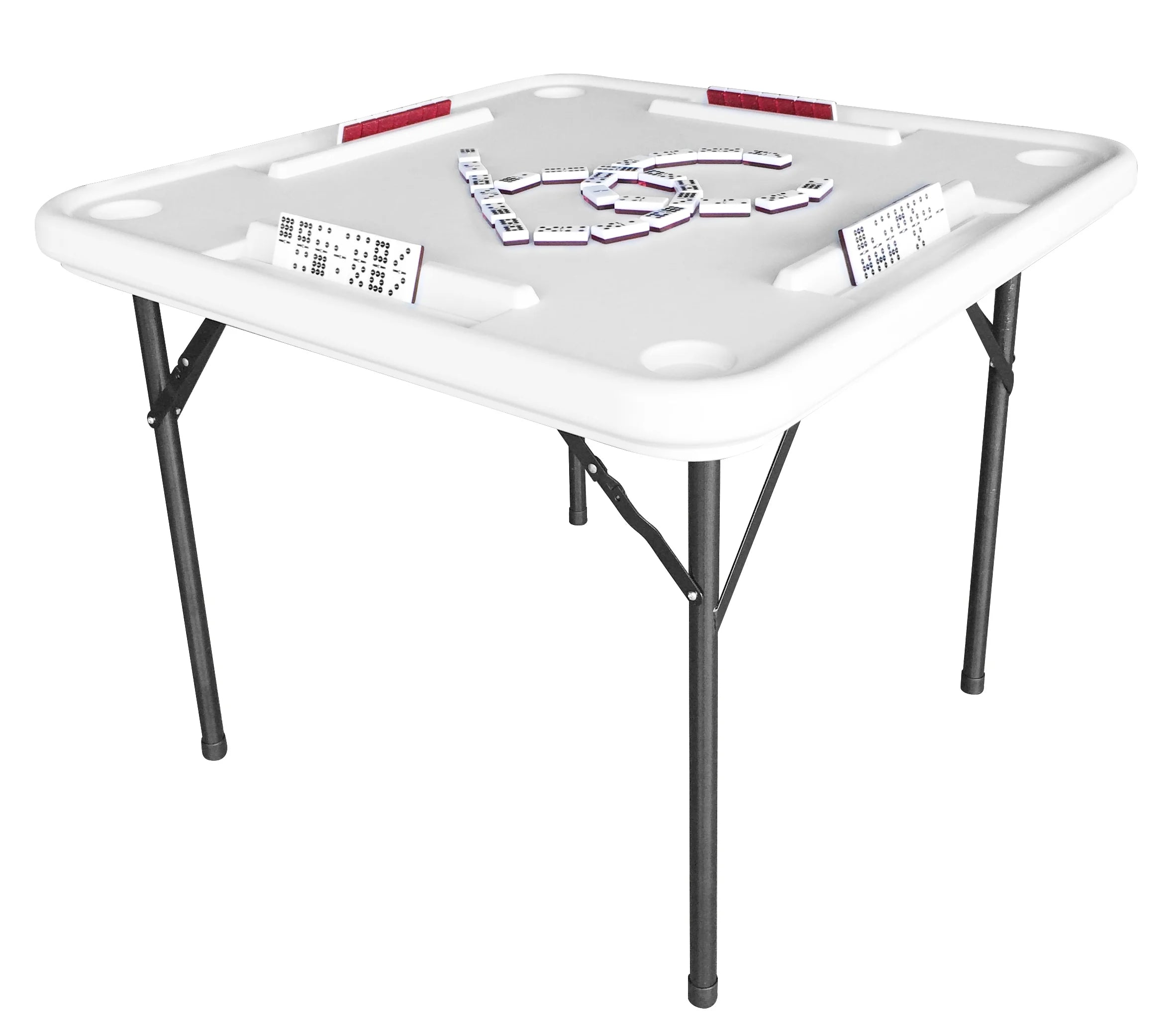 Bene Casa Foldable Domino Table with Built - in Drink Holders, 38" x 38", White