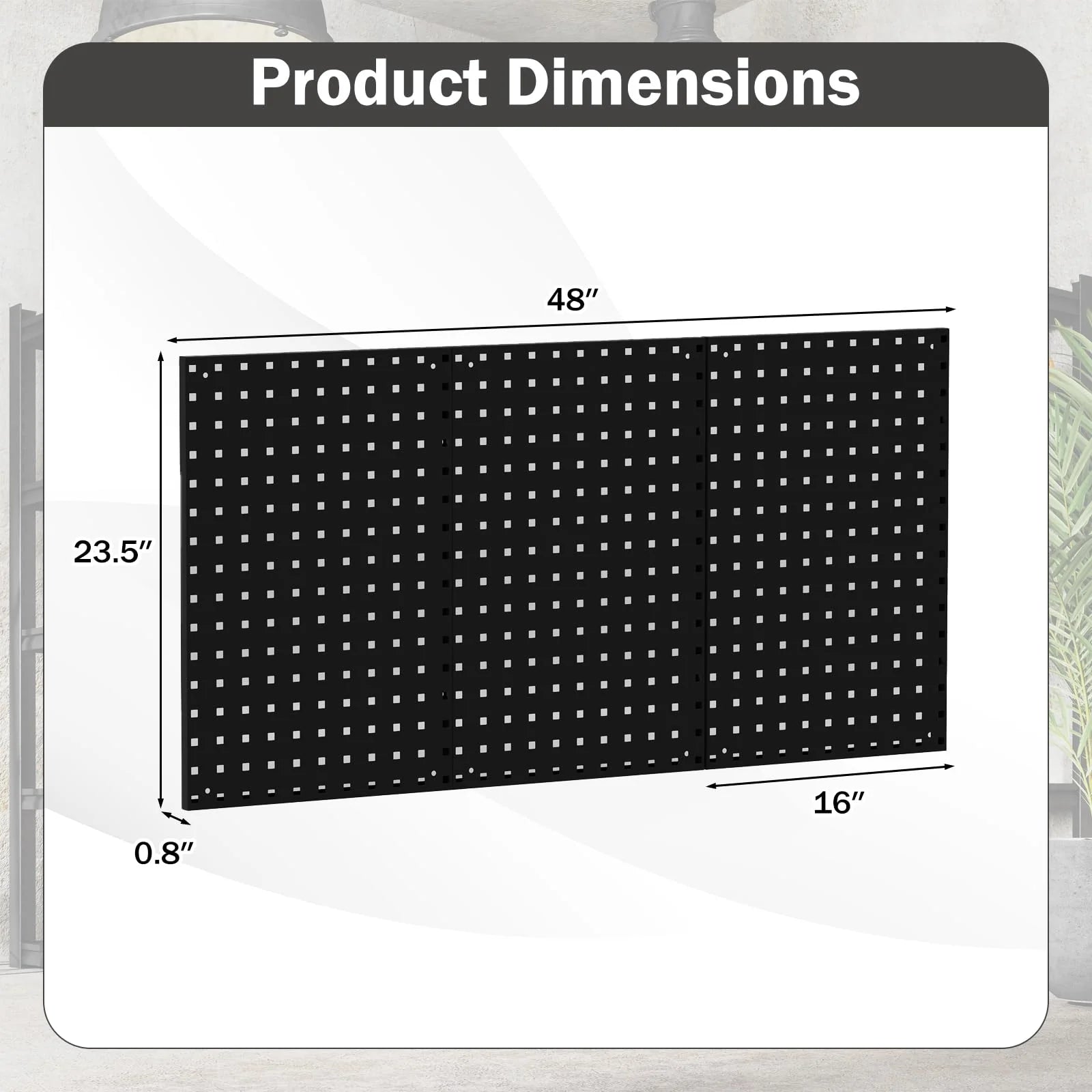 3 Pcs Metal Pegboard Panels w/25 Hooks, Storage Platform & Square Hole, Heavy Duty Pegboard Wall Organizer, Peg Board for Workshop Tool Storage