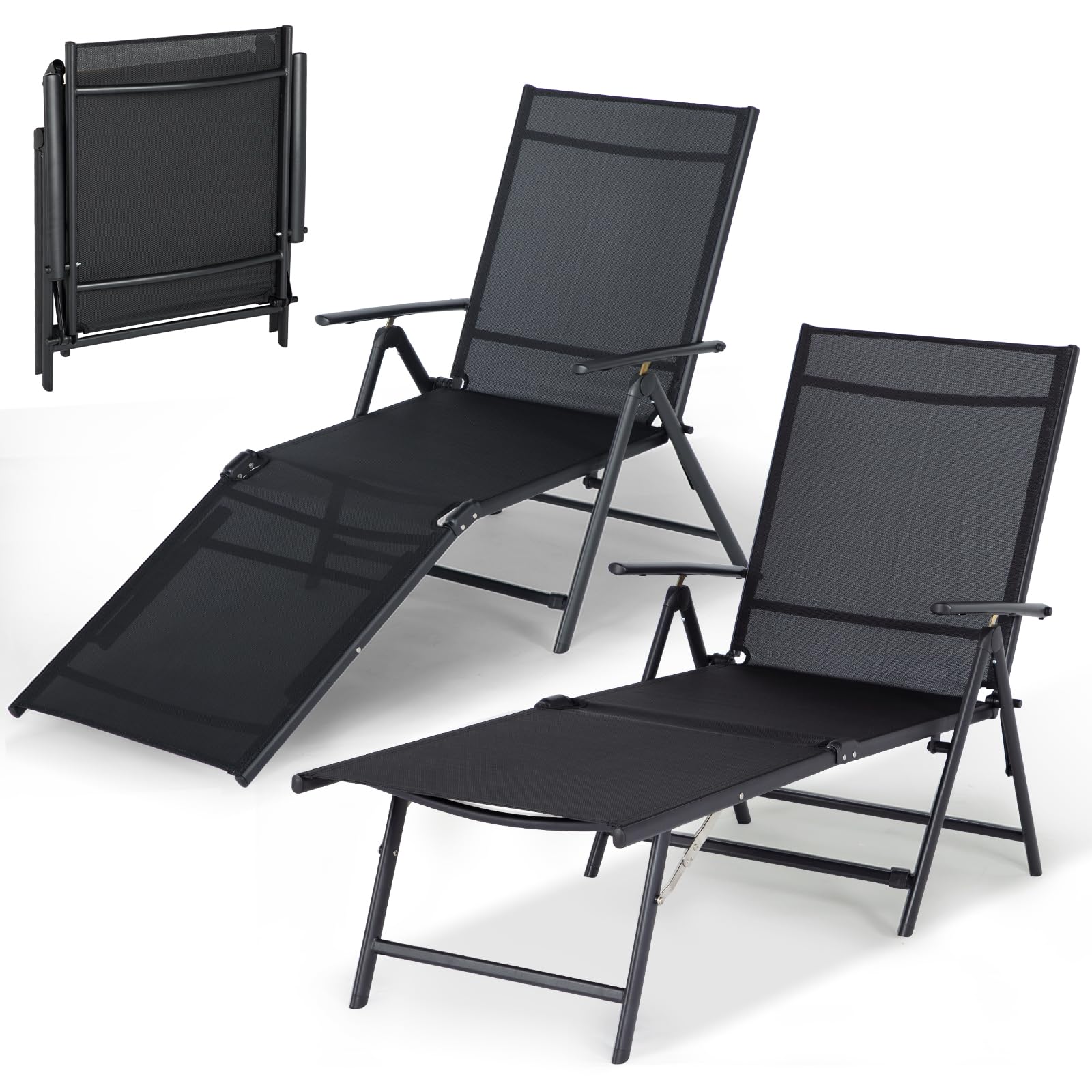 AECOJOY Outdoor Chaise Lounge Chair, Adjustable Reclining Folding Pool Lounger for Poolside