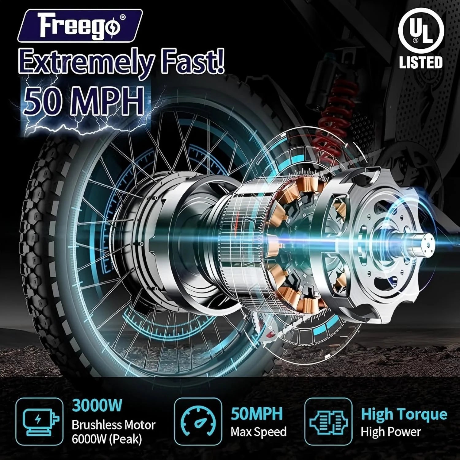40MPH Electric Bicycle, Dual - Mode Electric Dirt Bike 3000W(Peak)Freego Nova3 Electric Motorcycle Bike for Adults, Mid - Drive Motor, 60V/25ah Battery, 17x3.15 Tire Full Suspension Hydraulic Brake